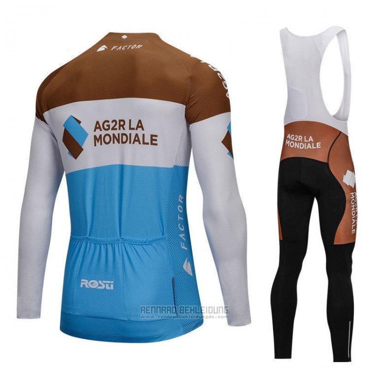 2018 Fahrradbekleidung Ag2rla Blau und Wei Trikot Langarm und Tragerhose